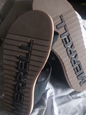Merrell Black Slide Sandals with Brown Soles